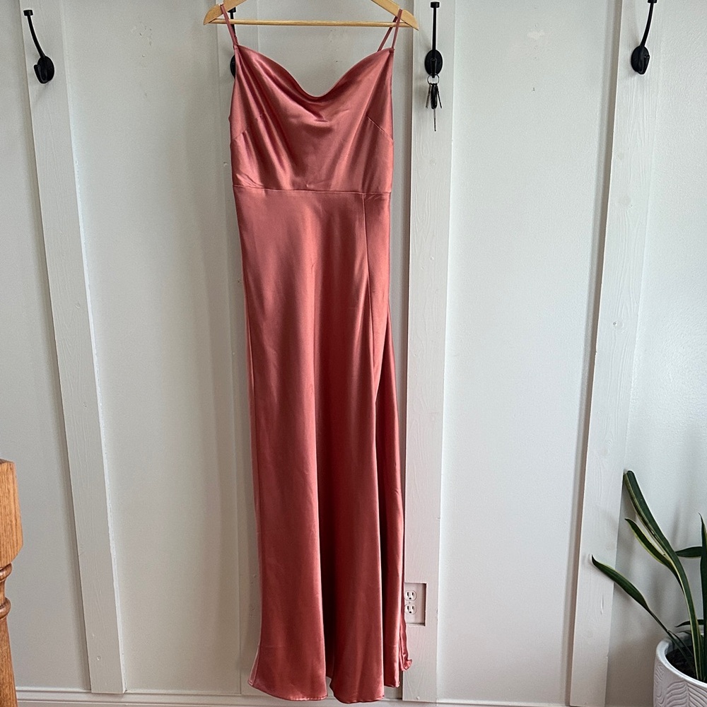 Birdy Grey Satin Cowl Slip Maxi Dress in Dusty Rose